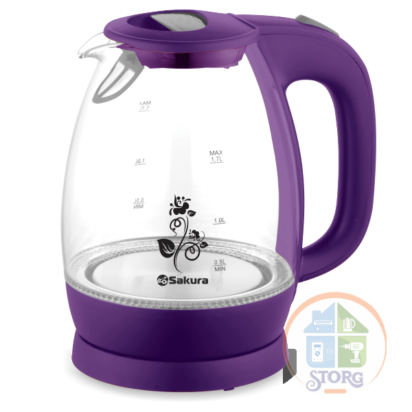 Чайник электрический SAKURA SA-2715V (Фиолетовый; Объем 1.7л; Мощность 1850-2200Вт;Стекло;Подсветка)