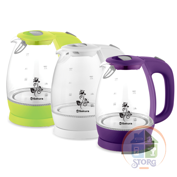 Чайник электрический SAKURA SA-2715V (Фиолетовый; Объем 1.7л; Мощность 1850-2200Вт;Стекло;Подсветка)