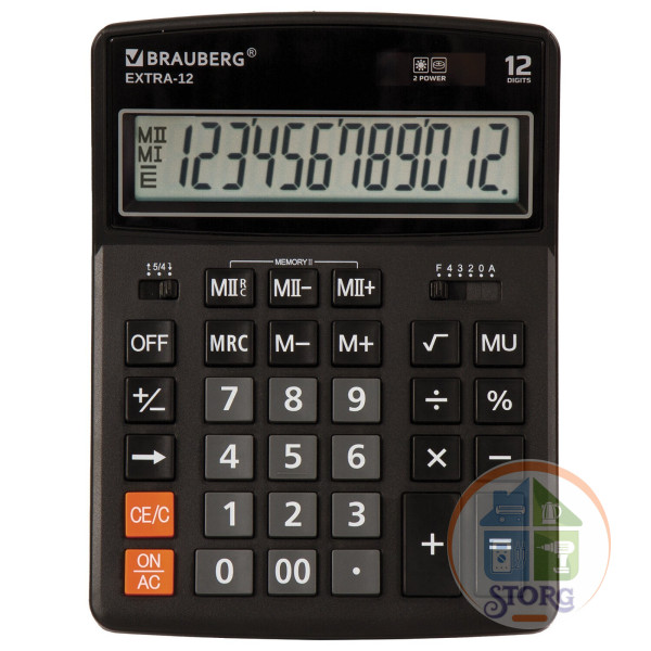 Калькулятор настольный BRAUBERG EXTRA-12-BK, 12-разрядный, 206 x 155 мм, двойное питание, чёрный