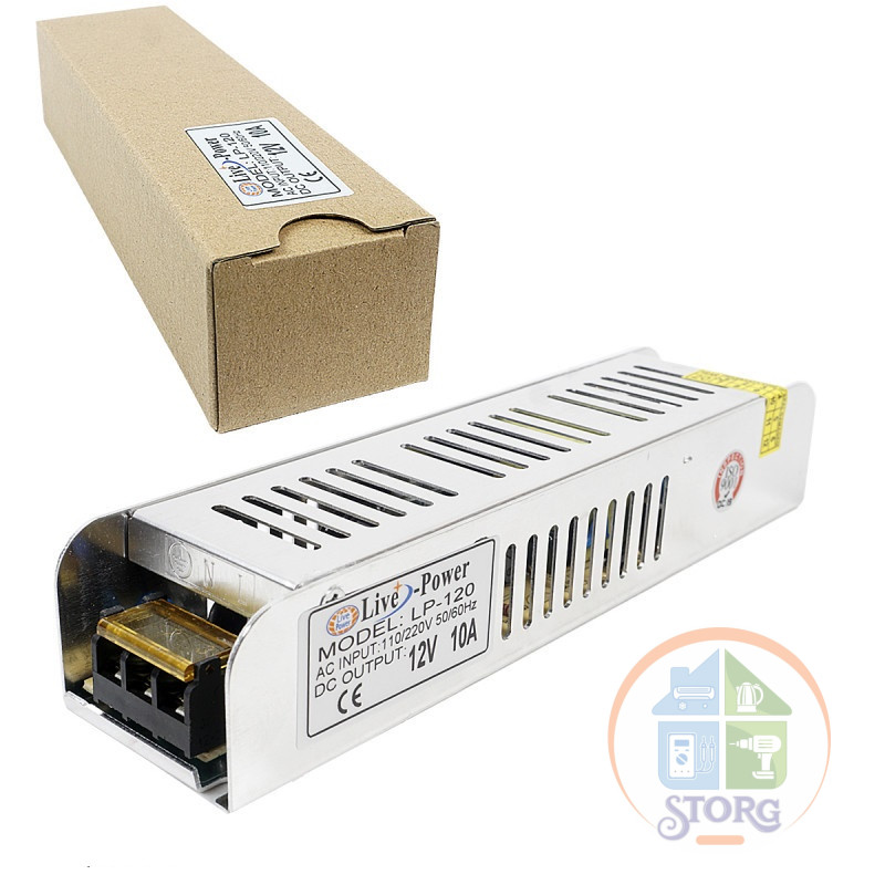 Блок питания трансформатор DC Ip20 LP12120 12V/10A 120W 110V/220V