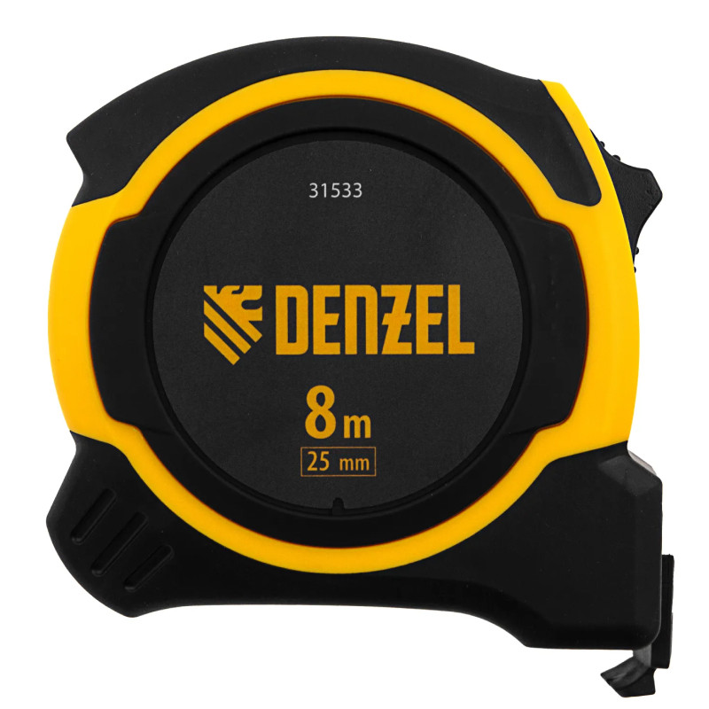 Рулетка Denzel 8м х 25мм, двухкомп. корпус, магнитный обрезиненный зацеп