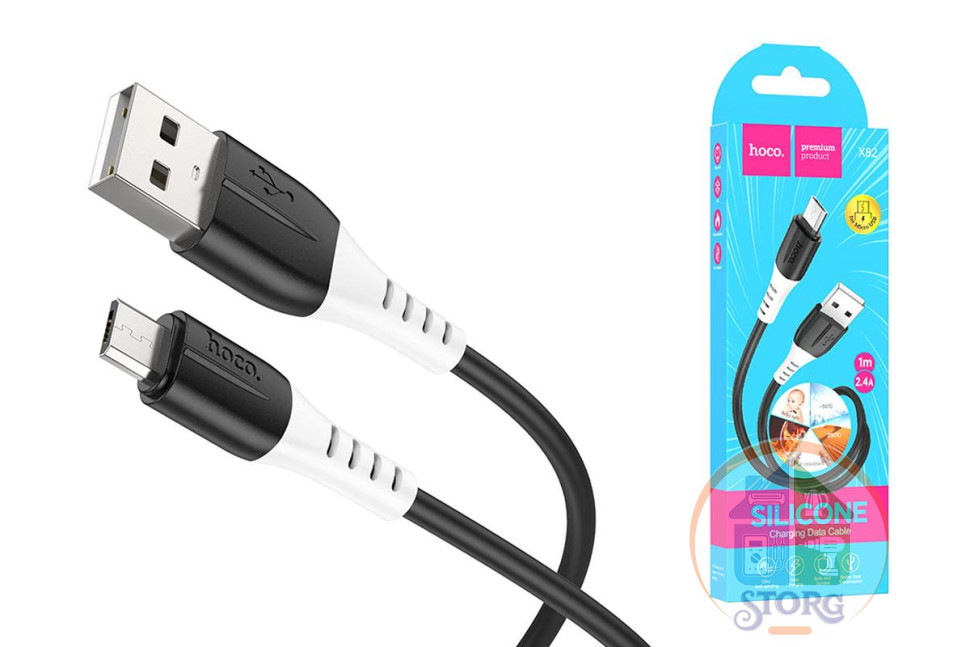 Дата-кабель USB Silicone HOCO X82 micro 1м (чёрный) силиконовый