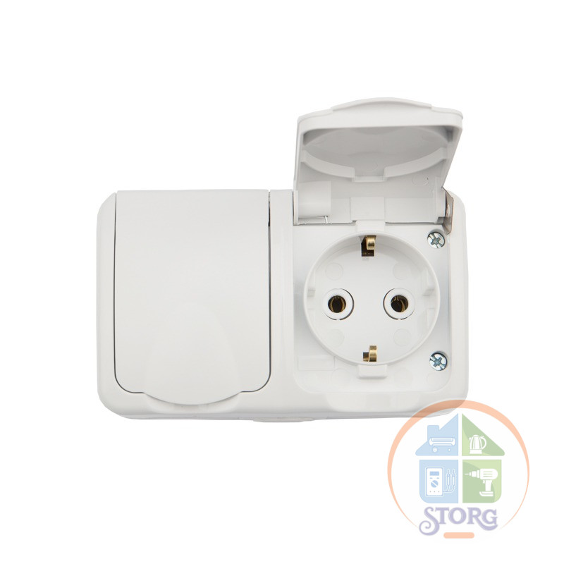 Блок горизонтальный KRANZ 2 розетки (керамика) Mini OG IP54 с заземлением, о/у, белый