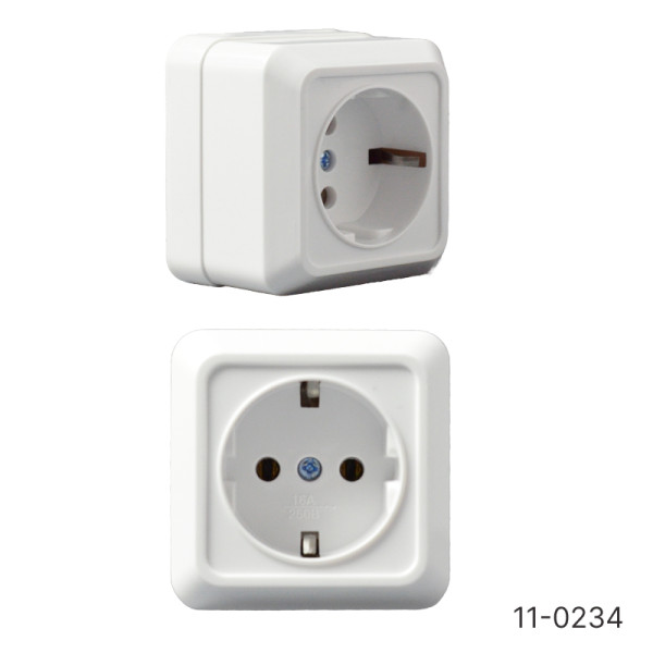 Розетка электрическая SPARTUM YK1806 одинарная наруж. с/з термопл. 250V/16A, Белый (10шт)