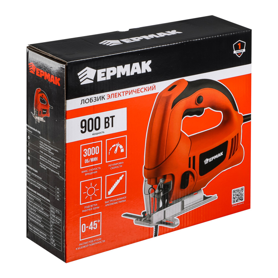 Лобзик электрический ЕРМАК 900Вт, б/з патрон, рег. скорости, 0-3000 ход/мин, маятниковый ход