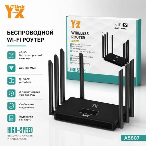 Wi-Fi Роутер YX-LINK SIM01  2.4ГГц, 4G/5G (Black)