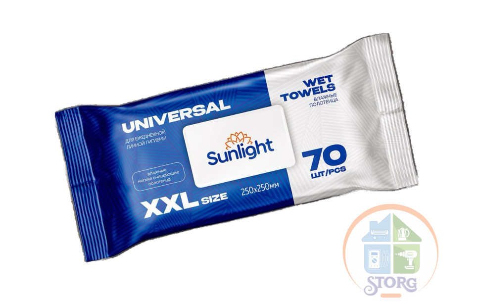 Влажные полотенца SUNLIGHT Universal 70 шт XXL/12 шт/уп