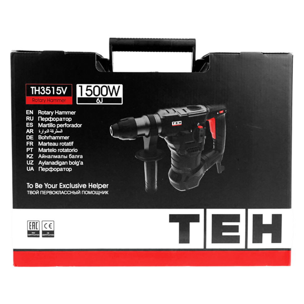 Перфоратор щеточный TEH TH3515V, 1500Вт, 220В, 3реж., 920 об/мин, 4250уд/мин, SDS‑plus, виброзащита Перфоратор щеточный TEH TH3515V, 1500Вт, 220В, 3реж., 920 об/мин, 4250уд/мин, SDS‑plus, виброзащита