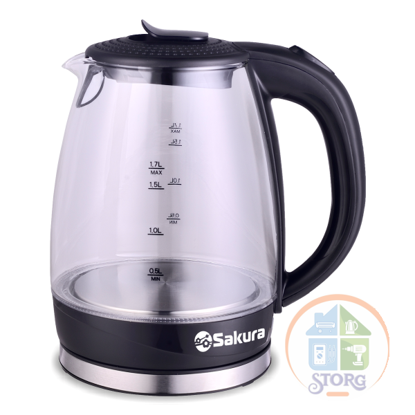 Чайник электрический SAKURA SA-2717BK (Черный; Объем 1.7л; Мощность 2200Вт; Стеклянный; Подсветка)