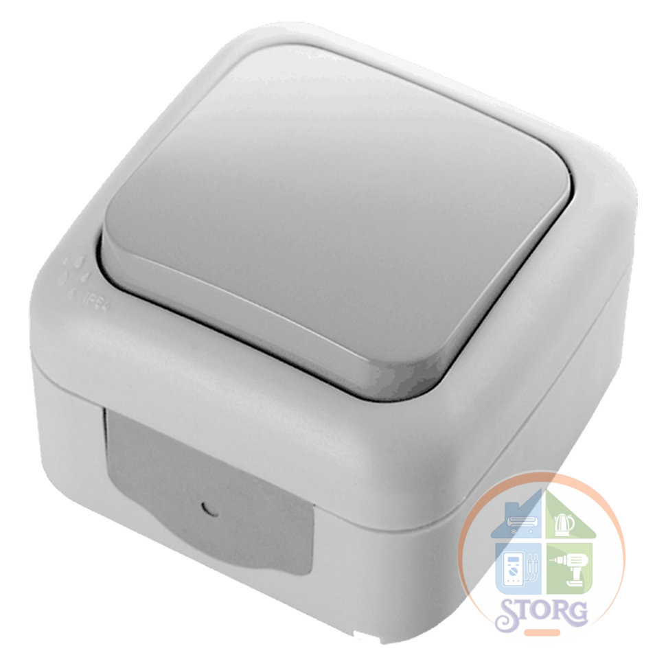 Выключатель накладной одноклавишный IP54  серый. VIKO PALMIE 90555501
