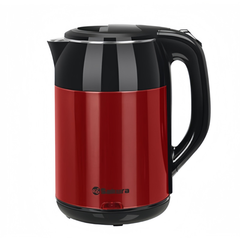 Чайник электрический SAKURA SA-2168MBR, 1.8л, 1500-1800Вт, Черн/Красный металлик, нержавеющая сталь