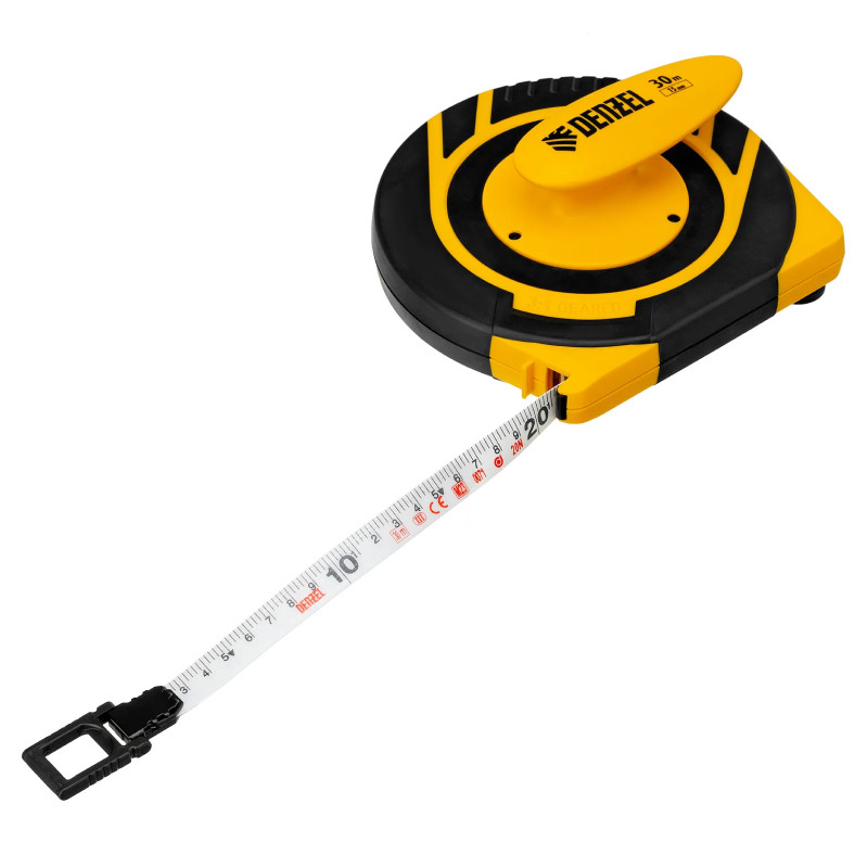 Рулетка геодезическая Denzel 30 м х 15 мм, закрытый корпус, фиберглассовая лента
