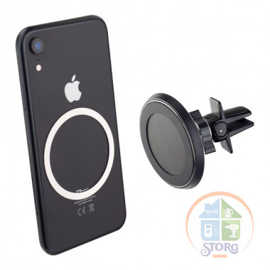 Perfeo-537-Qi  Автодержатель + зарядка Qi для смартфона до 6,5"/ на воздуховод/ магнитный/ черный