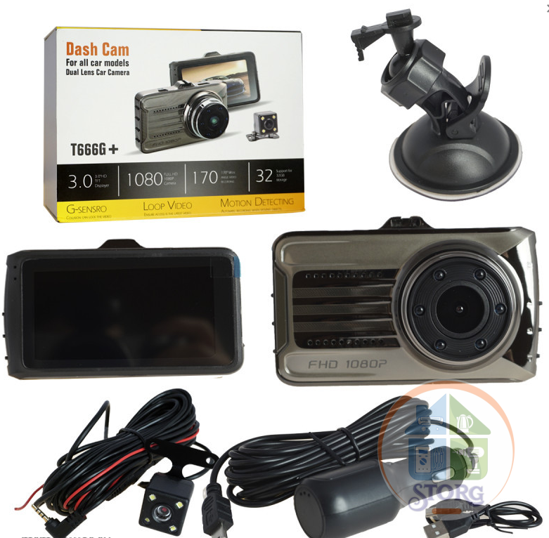 Авто-видеорегистратор 2x камерный Dach Cam T666G+ 2в1 1080FHD , 5Mpx, Металл корпус
