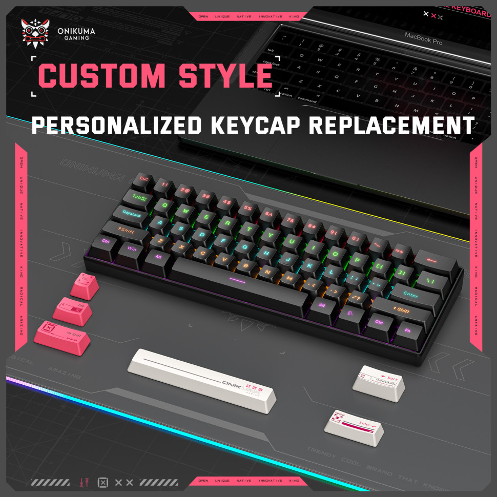 Игровая клавиатура ONIKUMA G55, Черный, 61клав., 20млн нажатий, RGB подсветка