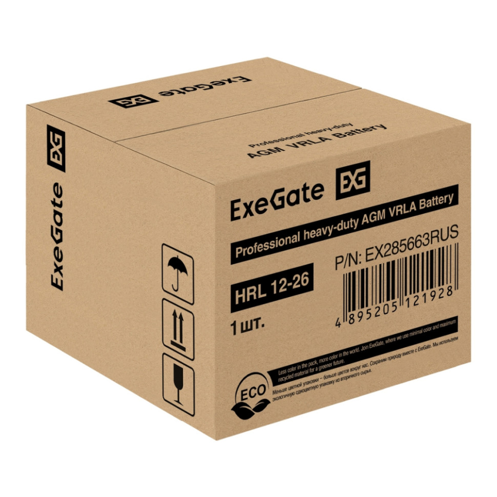Аккумуляторная батарея ExeGate HRL 12-26 (12V, 26Ah, клеммы F3 (болт М5 с гайкой))