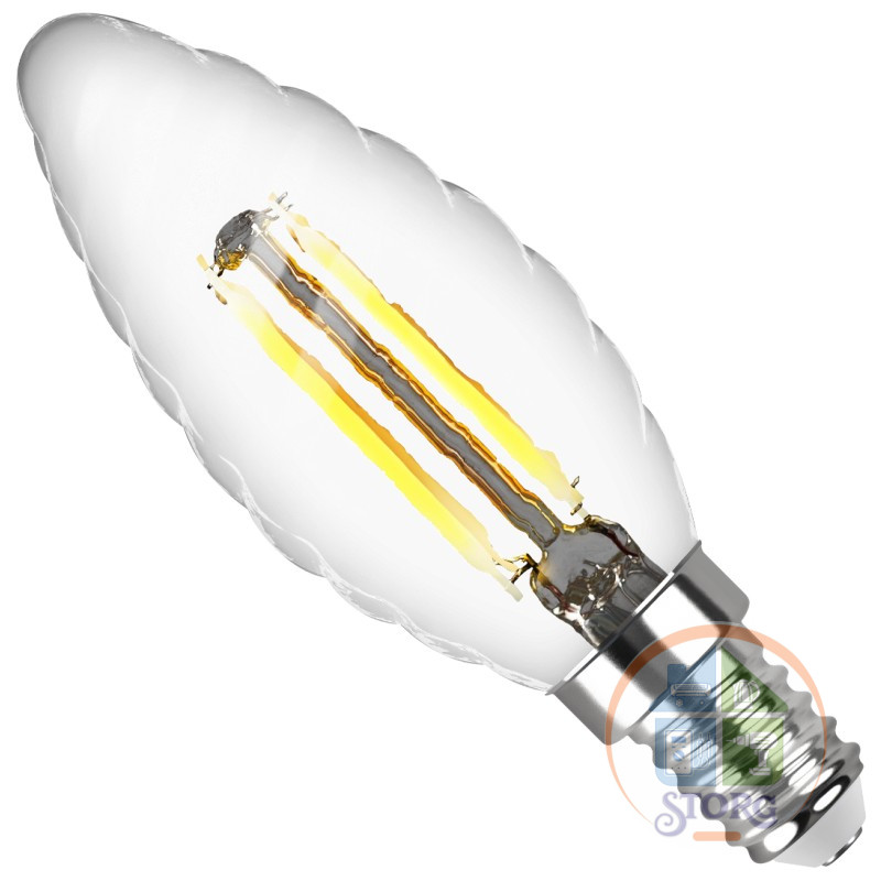 Филаментная лампа Cвеча витая TC37 E14 5W, 4000K, DECO Premium, нейтральный свет, REV