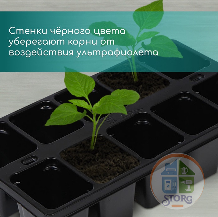 Кассета для рассады Greengo на 10 ячеек, по 100 мл, пластиковая, чёрная, 25х14х5 см