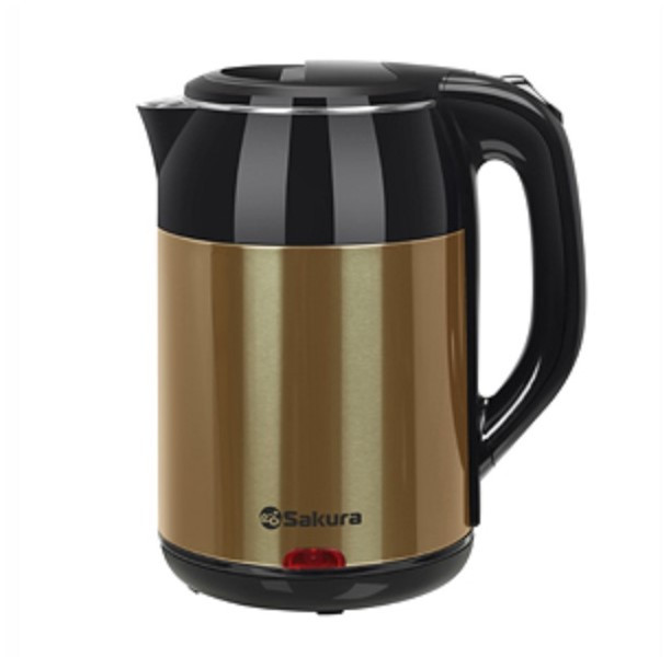 Чайник электрический SAKURA SA-2168MBG, 1.8л, 1500-1800Вт Черн/Коричн металлик, нержавеющая сталь