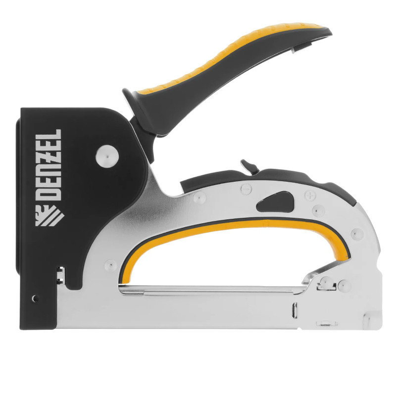 Степлер мебельный Denzel, тип 53, 4-14 мм, стальной корпус, быстрая загрузка, регул. силы удара,