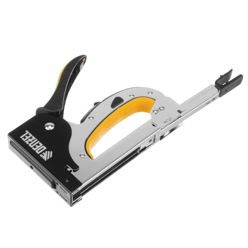 Степлер мебельный Denzel, тип 53, 4-14 мм, стальной корпус, быстрая загрузка, регул. силы удара,