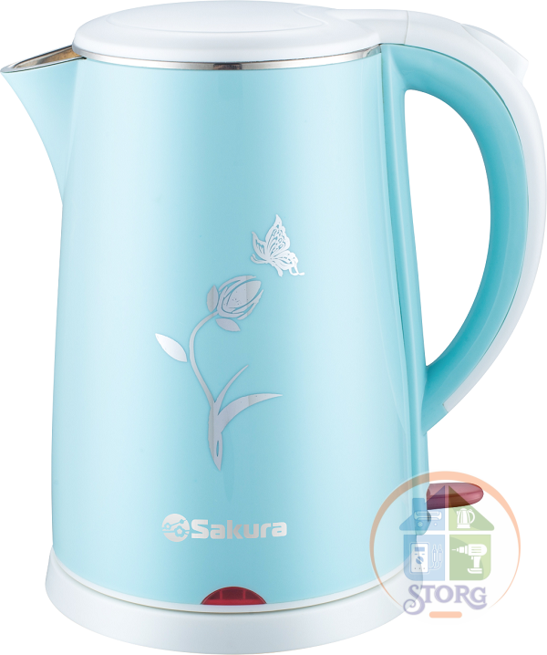 Чайник электрический SAKURA SA-2159WBL (Голубой;Объем 1.8л;Мощность 2000Вт;Нерж.сталь/Пластик;Диск)