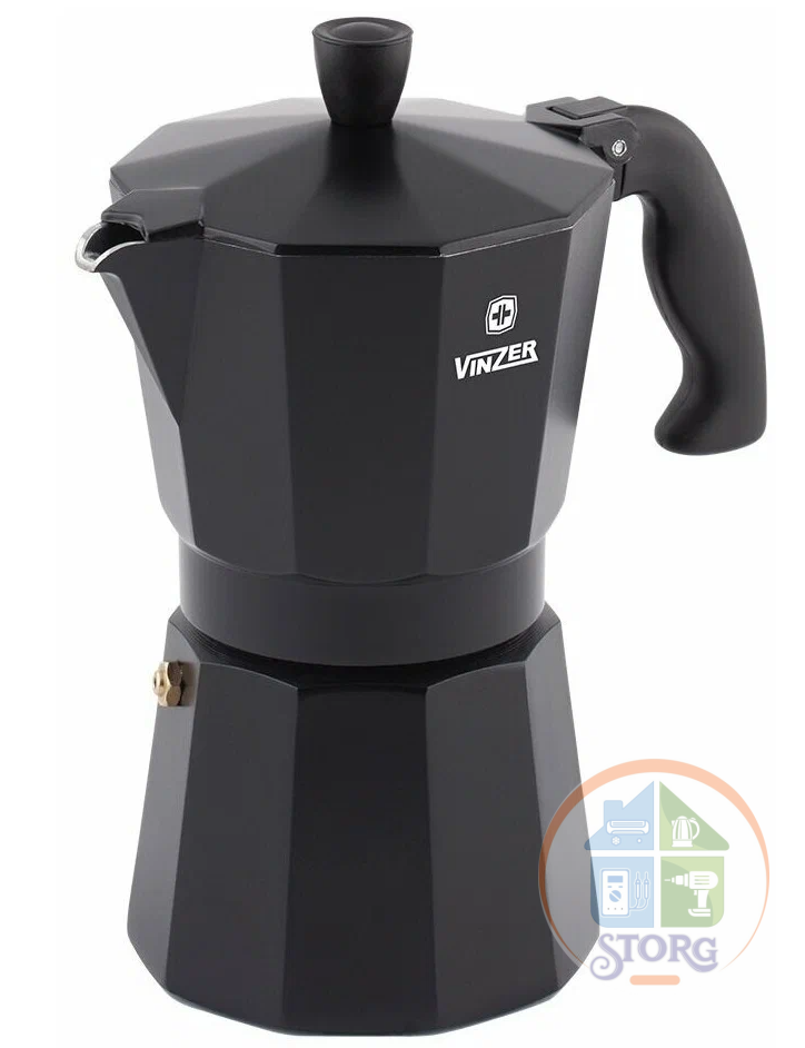 Кофеварка гейзерная VINZER Moka Nero 89396, черный, объем 0.36мл, корпус алюминий, на 9 чашек