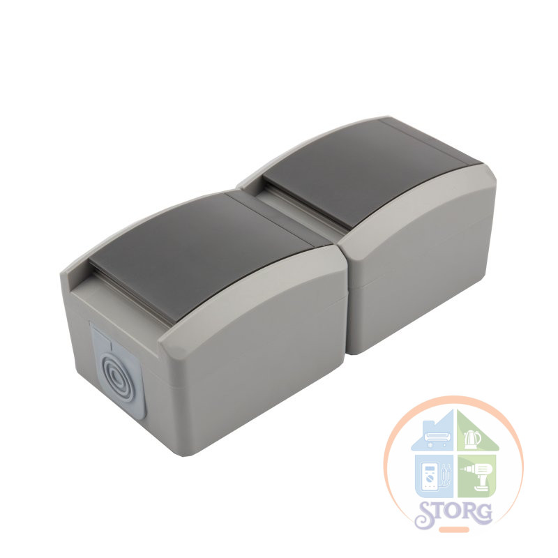 Блок вертикальный KRANZ 2 розетки (керамика) INDUSTRIAL IP54 с заземлением, о/у, серый