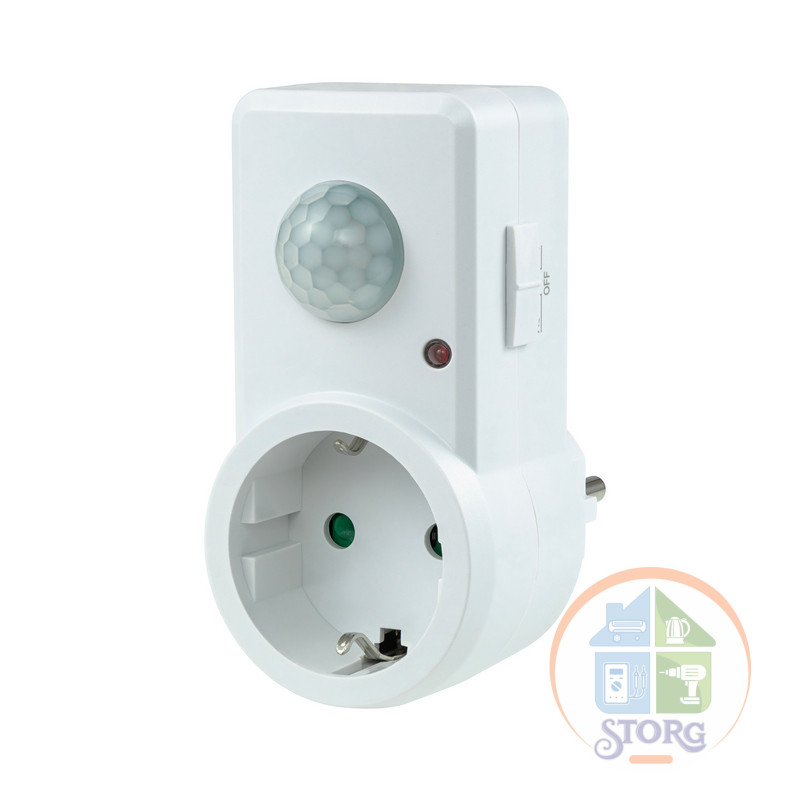 Датчик движения DDSS-01 розетка 120°, 1200Вт, 10-420с, 2-9м, 3-2000Лк, белый, duwi