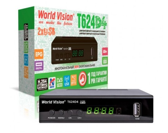 Цифровая приставка T2 эфирный World Vision T624D4 ( Металл, Дисп., кноп,2хUSB,IPTV, GX6701, T/T2/C)