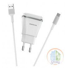 СЗУ Borofone  BA1A 5V/2,1A 2USB Joyplug + кабель Type-C 1m White