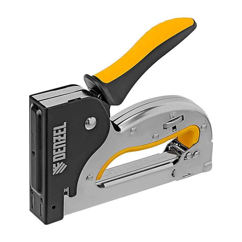 Степлер Denzel металл., 2К рукоятка, тип 53, 4-14 мм, скобы в комплекте, плавная регулировка удара