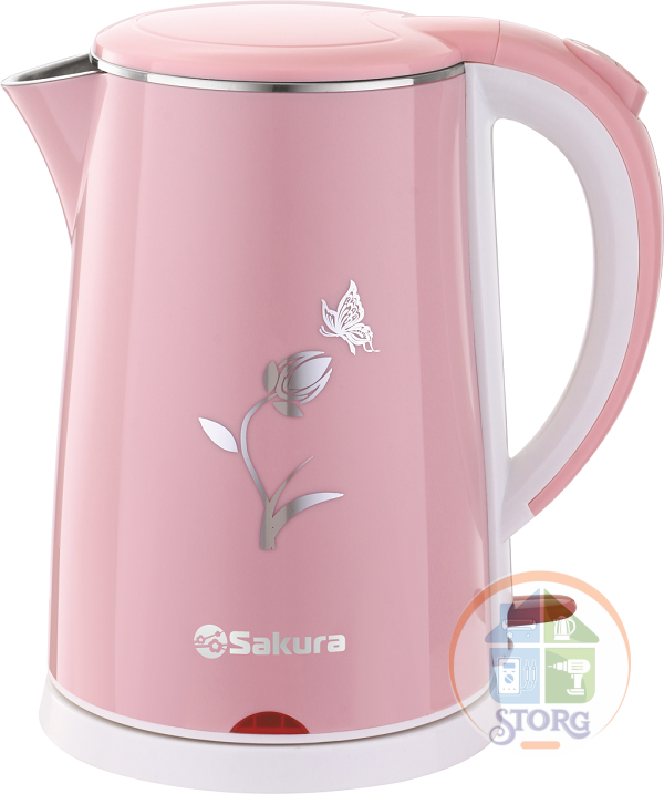 Чайник электрический SAKURA SA-2159WP (Розовый; Объем 1.8л; Мощность 2000Вт;Нерж.сталь/Пластик;Диск)