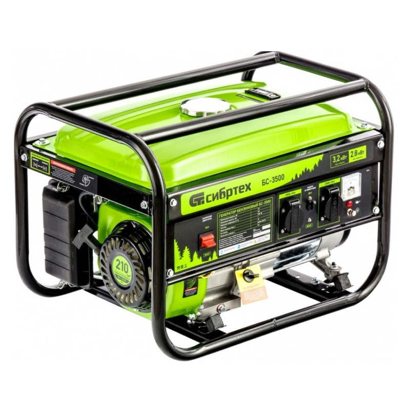 Электрогенератор бензиновый Сибртех БС-3500, 3.2 кВт, 230В, 4-х такт., 15л, руч. стартер, 605х440х440мм