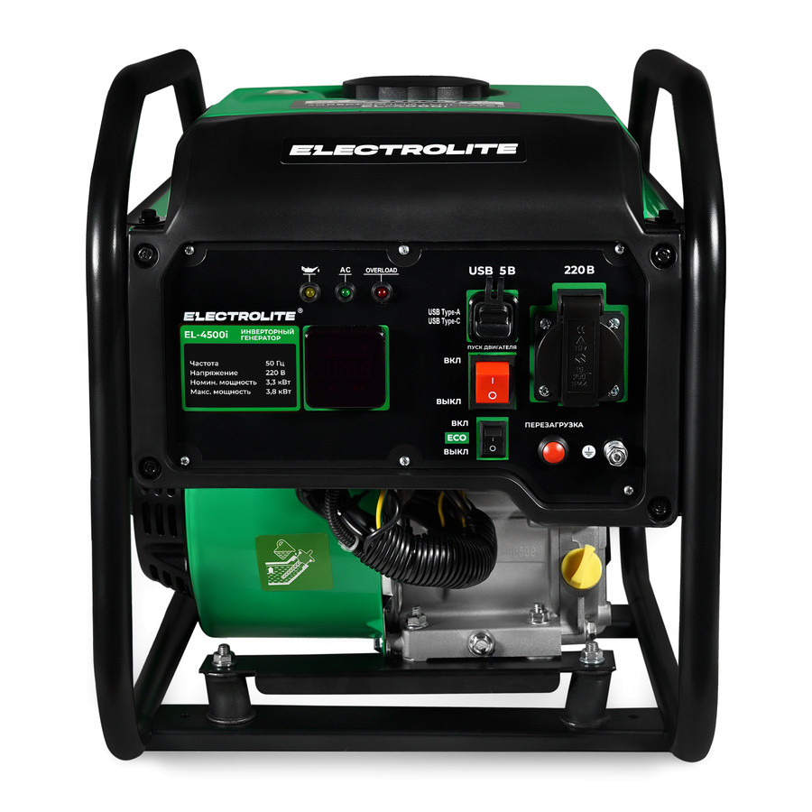 Генератор бензиновый инверторный ELECTROLITE EL4500I, 3.3/3.8 кВт, чистый синус, 4-х тактный
