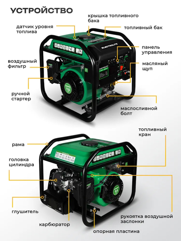 Генератор бензиновый инверторный ELECTROLITE EL4500I, 3.3/3.8 кВт, чистый синус, 4-х тактный
