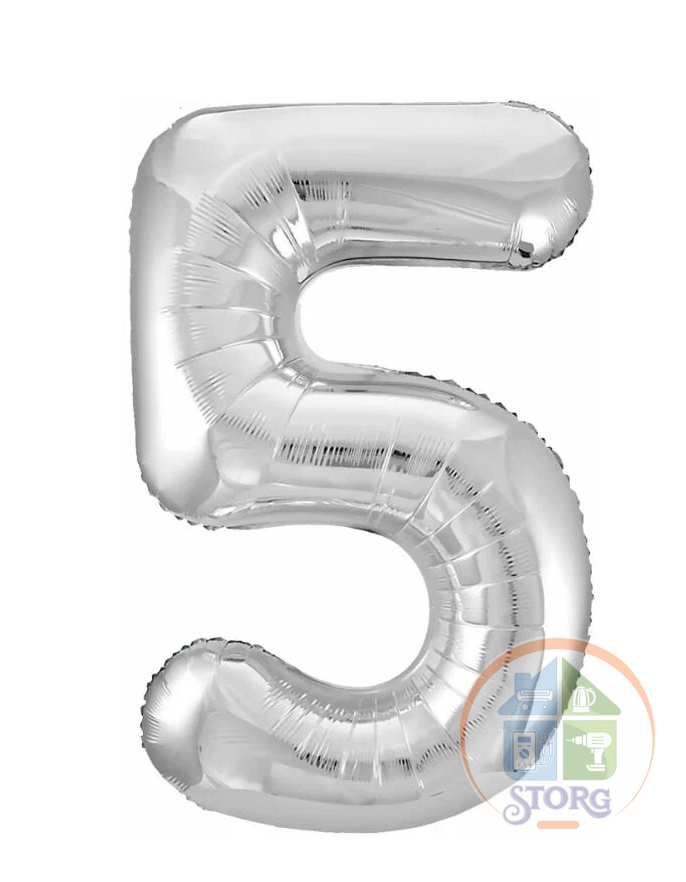 Шар фольгированный 40" «Цифра 5»  (Цвет серебро, Slim)