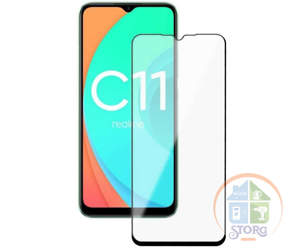 Защитное стекло RINBO для Realme C11 черный тех.пак н/с