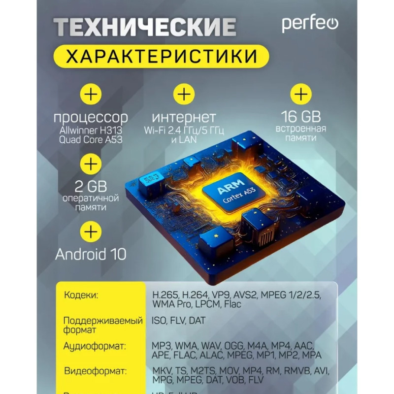 SMART TV BOX приставка "LOGIC 2/16",Perfeo, Allwinner H313,Android 10, 2Gb/16Gb,Пульт Bluetooth