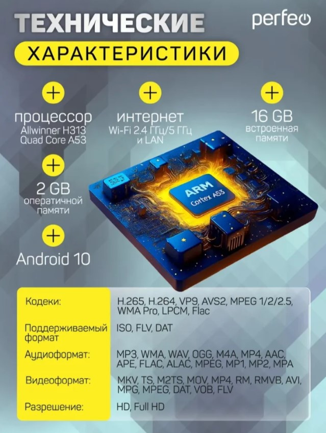 SMART TV BOX приставка "LOGIC 2/16",Perfeo, Allwinner H313,Android 10, 2Gb/16Gb,Пульт Bluetooth