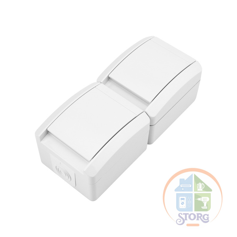 Блок вертикальный KRANZ 2 розетки (керамика) INDUSTRIAL IP54 с заземлением, о/у, белый