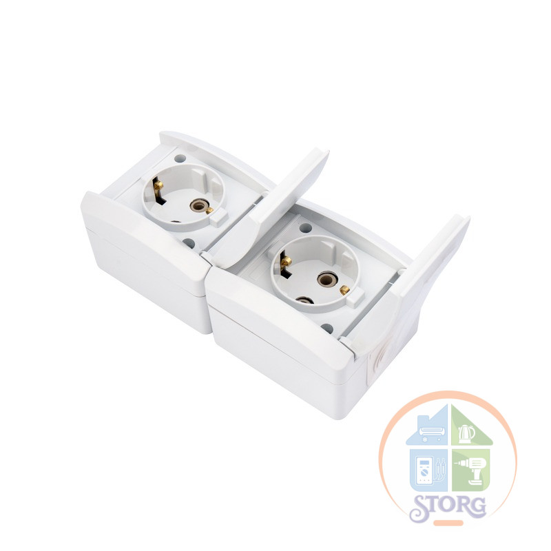 Блок вертикальный KRANZ 2 розетки (керамика) INDUSTRIAL IP54 с заземлением, о/у, белый