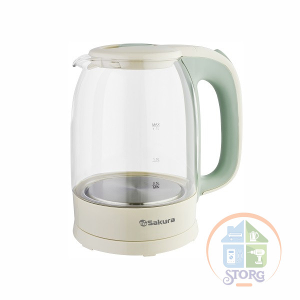 Чайник электрический SAKURA SA-2740GR (Фисташ/Беж; 1850-2200Вт; Стекло; Подсветка; Объем 1.7л)