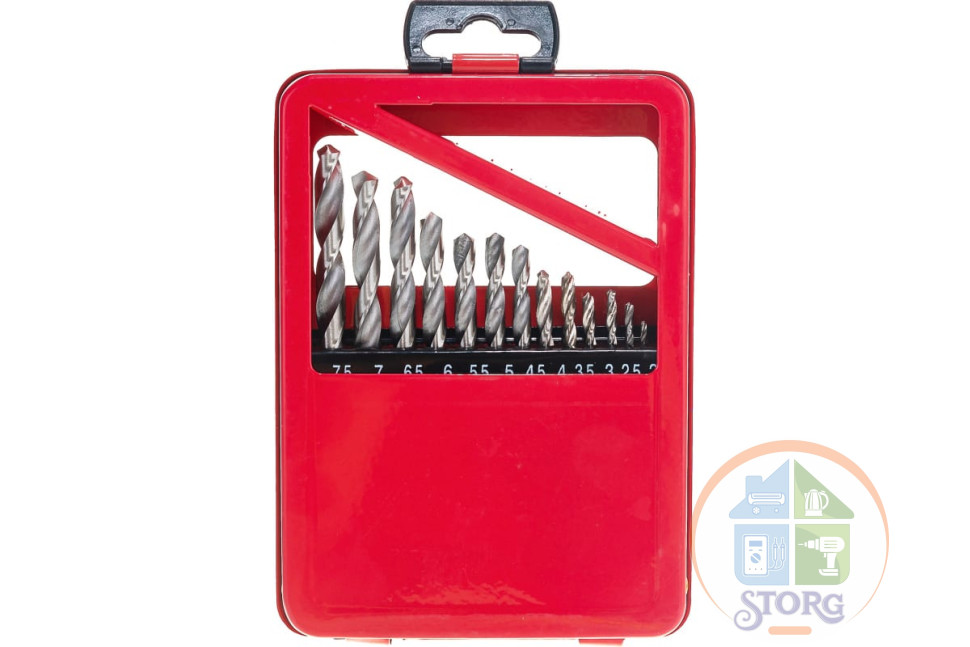 Набор сверл по металлу, 2-8 мм (через 0,5 мм), HSS, 13 шт., метал. коробка цил. хвостовик// Matrix