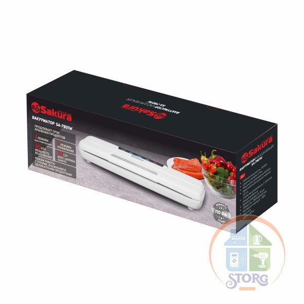 Вакууматор SAKURA SA-7901W, 110Вт, белый, 380x90x60мм, время упаковки 6-15 сек