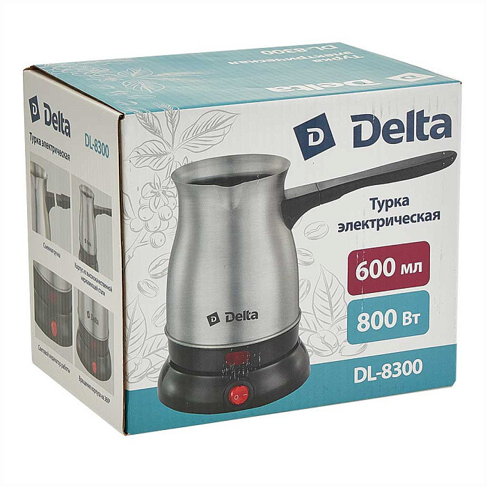 Турка электрическая DELTA DL-8300 нерж.: 800Вт, съемная ручка, объем 600мл (40) Турка электрическая DELTA DL-8300 нерж.: 800Вт, съемная ручка, объем 600мл (40)