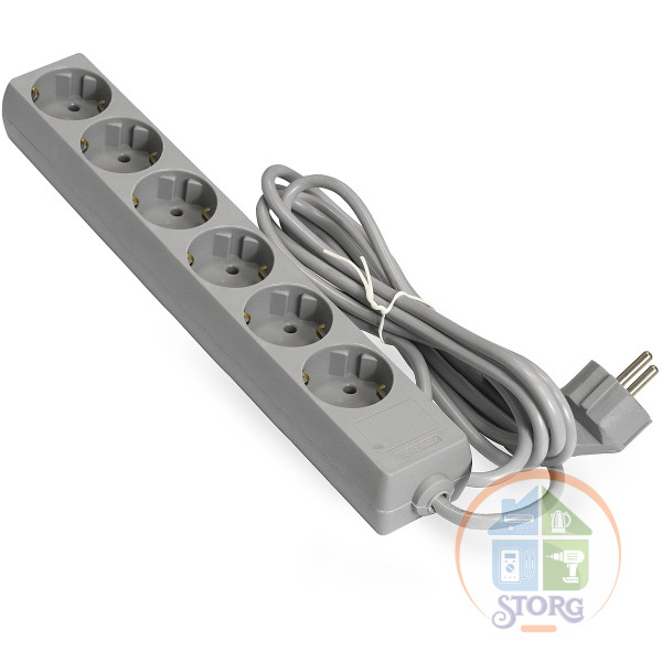 Удлинитель ExeGate ECE-6-3G (EX285832RUS), серый, 3 м, евровилка с заземлением, 6 евророзеток с заземлением, 2200 Вт