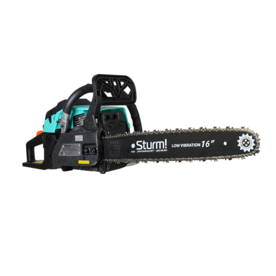 Бензопила Sturm! GC99452B, 2,4 кВт, шина 16″, цепь 3/8″, 57 звеньев, с праймером и антивибр. систем. Бензопила Sturm! GC99452B, 2,4 кВт, шина 16″, цепь 3/8″, 57 звеньев, с праймером и антивибр. систем.
