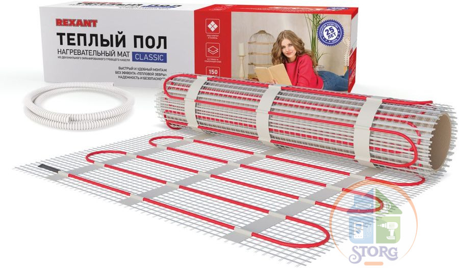 Теплый пол нагревательный мат REXANT Classic RNX-15-2250, площадь 15 м2, 0.5х30 м, 2250 Вт, 51-0527-2