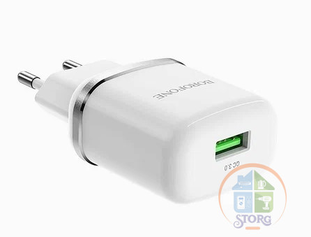 СЗУ Borofone  BA36A 1USB High speed  QC3.0 {White}